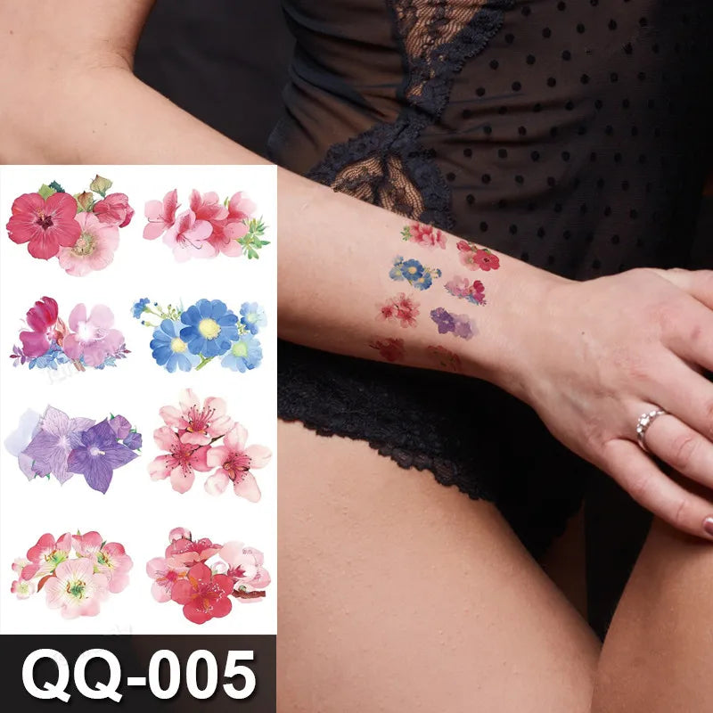 Small Waterproof Temporary Tattoo Sticker Colorful Feather Flower Leaves Planet Moon Women Body Art Wrist Neck Fake Tattoos Men