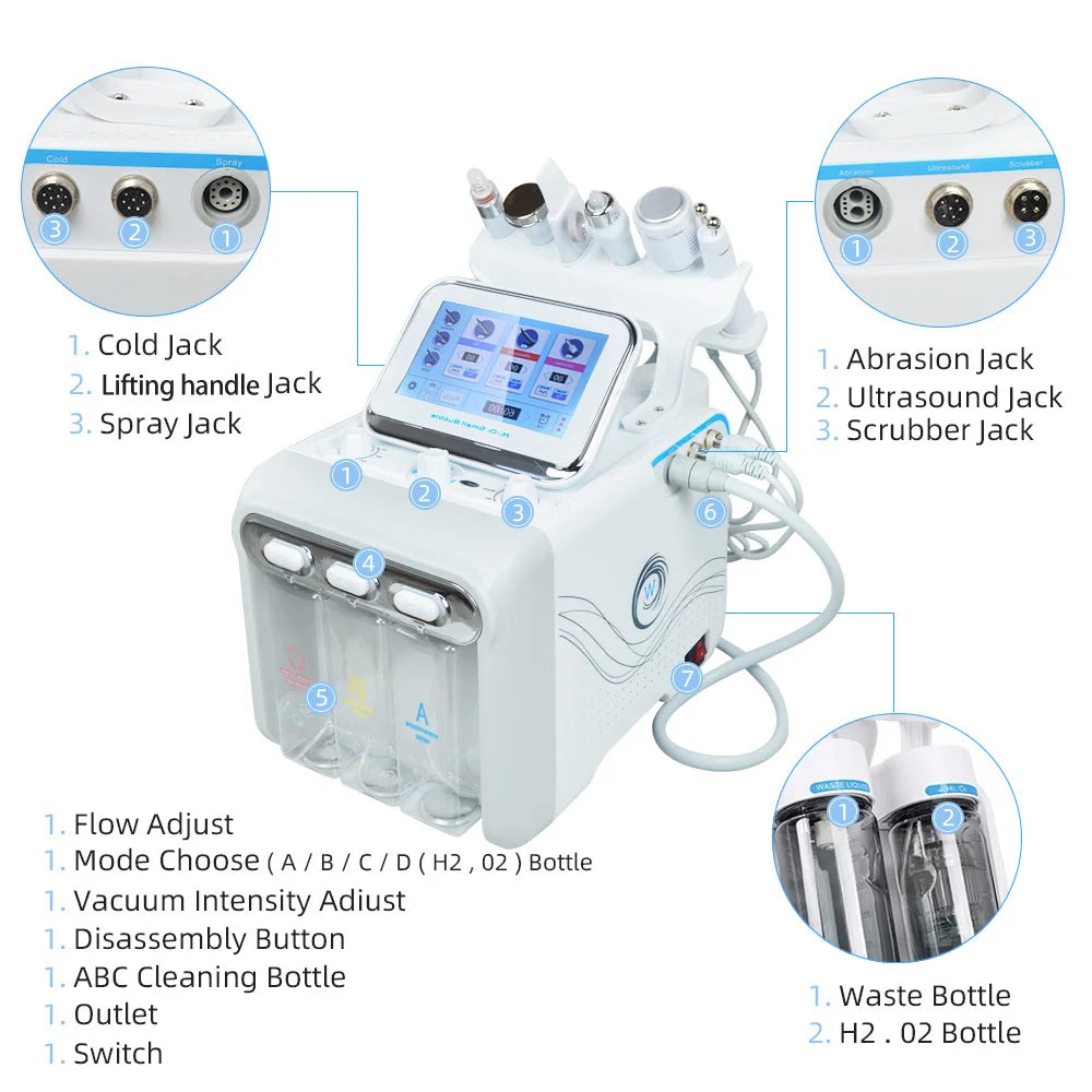 6 in 1 Hydro Microdermabrasion Aqua Peeling H2O2 Facial Machine Hydra Water  Dermabrasion Peel Oxygen Jet Beauty Equipment