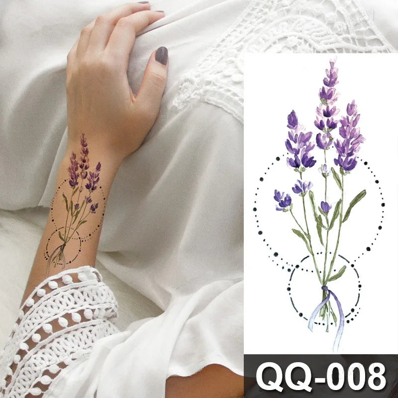 Small Waterproof Temporary Tattoo Sticker Colorful Feather Flower Leaves Planet Moon Women Body Art Wrist Neck Fake Tattoos Men