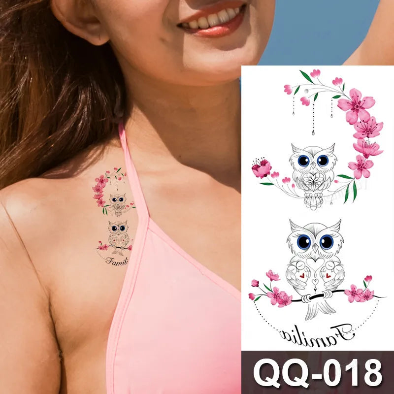 Small Waterproof Temporary Tattoo Sticker Colorful Feather Flower Leaves Planet Moon Women Body Art Wrist Neck Fake Tattoos Men