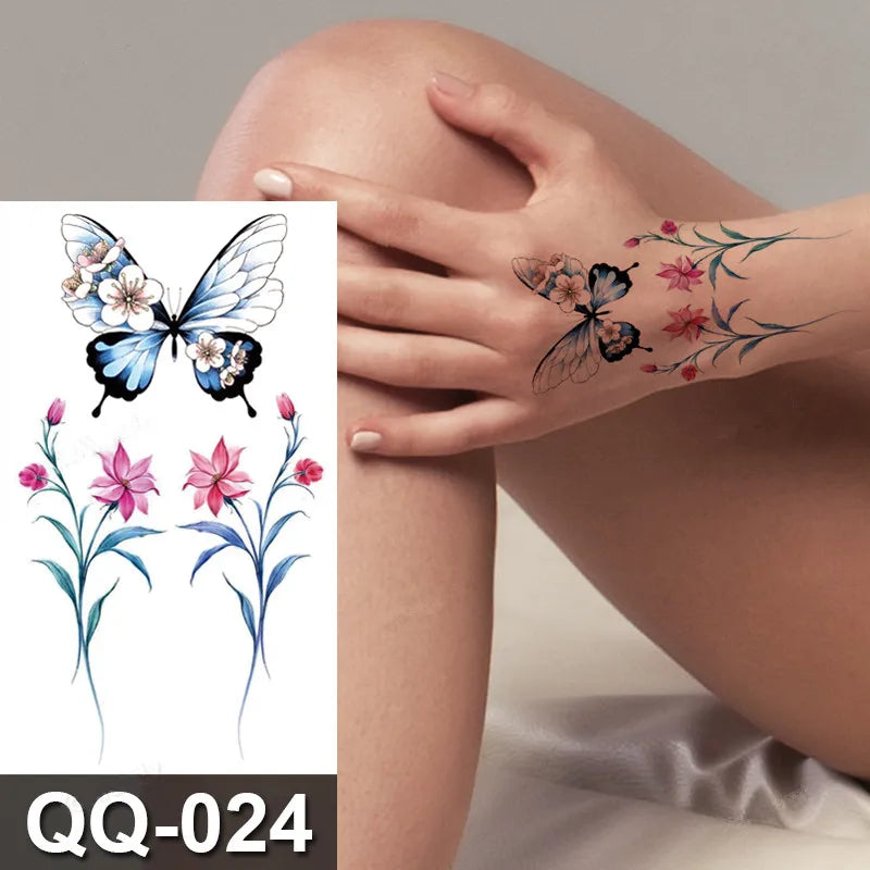 Small Waterproof Temporary Tattoo Sticker Colorful Feather Flower Leaves Planet Moon Women Body Art Wrist Neck Fake Tattoos Men