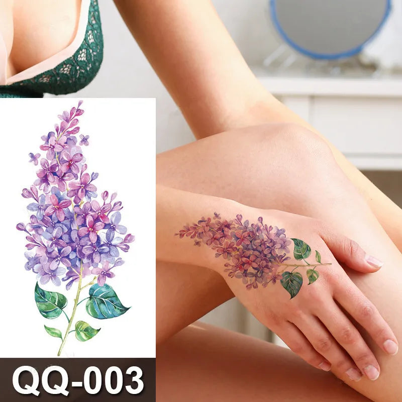 Small Waterproof Temporary Tattoo Sticker Colorful Feather Flower Leaves Planet Moon Women Body Art Wrist Neck Fake Tattoos Men