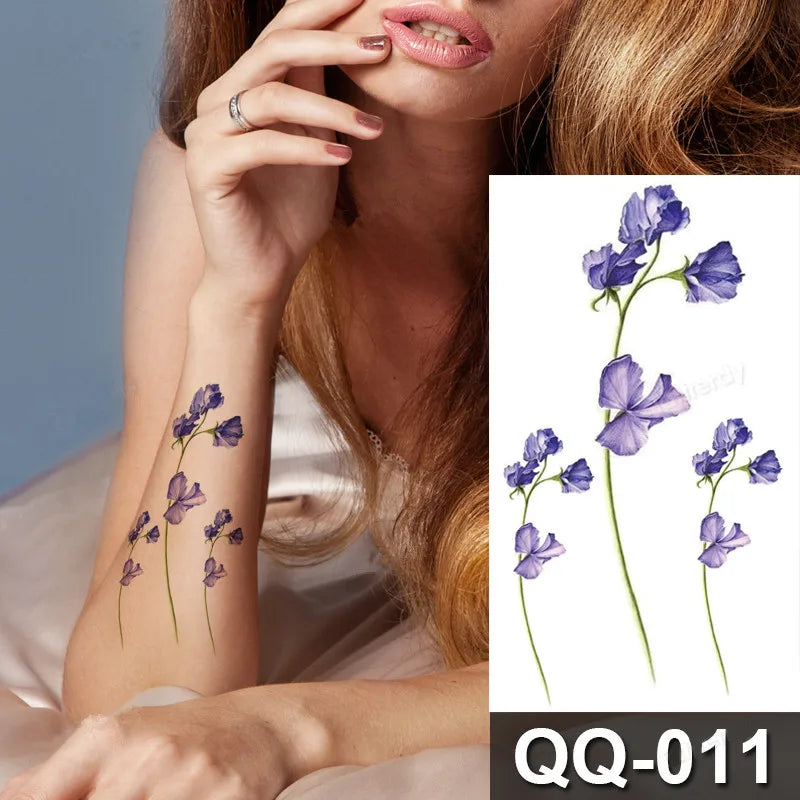 Small Waterproof Temporary Tattoo Sticker Colorful Feather Flower Leaves Planet Moon Women Body Art Wrist Neck Fake Tattoos Men