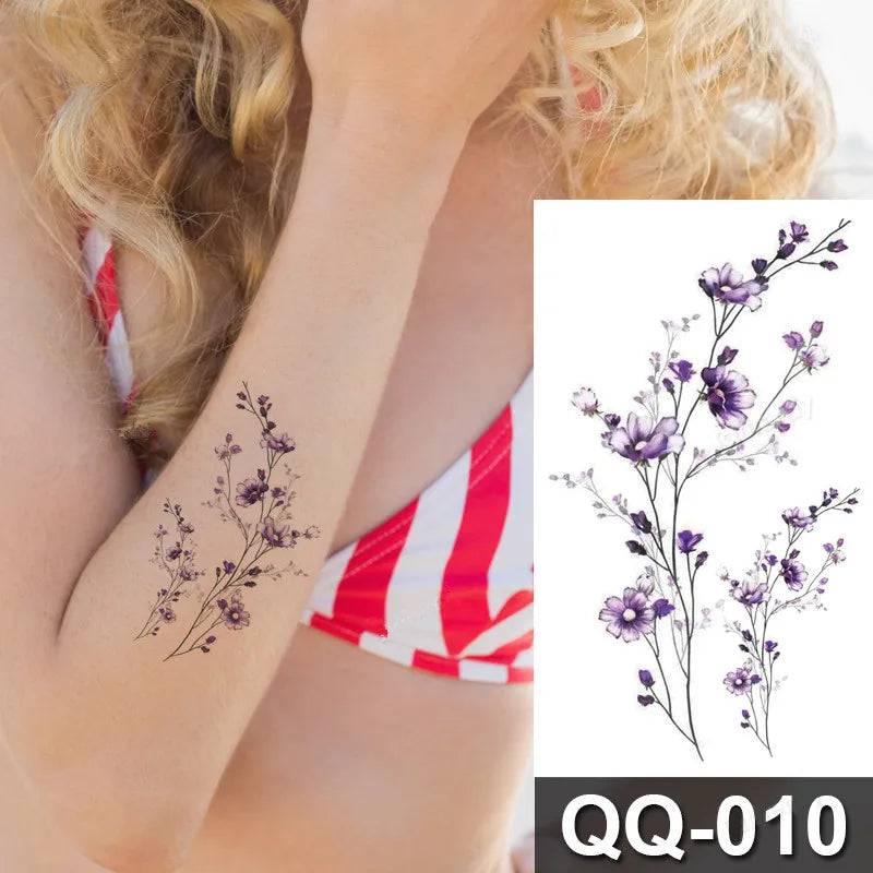 Small Waterproof Temporary Tattoo Sticker Colorful Feather Flower Leaves Planet Moon Women Body Art Wrist Neck Fake Tattoos Men