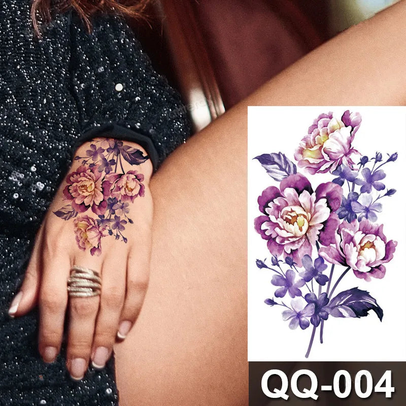 Small Waterproof Temporary Tattoo Sticker Colorful Feather Flower Leaves Planet Moon Women Body Art Wrist Neck Fake Tattoos Men