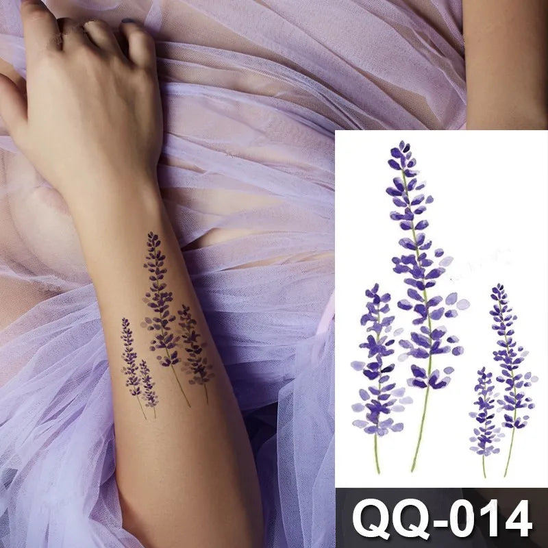 Small Waterproof Temporary Tattoo Sticker Colorful Feather Flower Leaves Planet Moon Women Body Art Wrist Neck Fake Tattoos Men