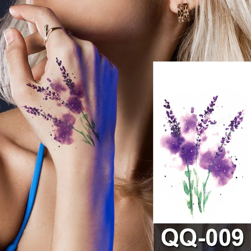 Small Waterproof Temporary Tattoo Sticker Colorful Feather Flower Leaves Planet Moon Women Body Art Wrist Neck Fake Tattoos Men