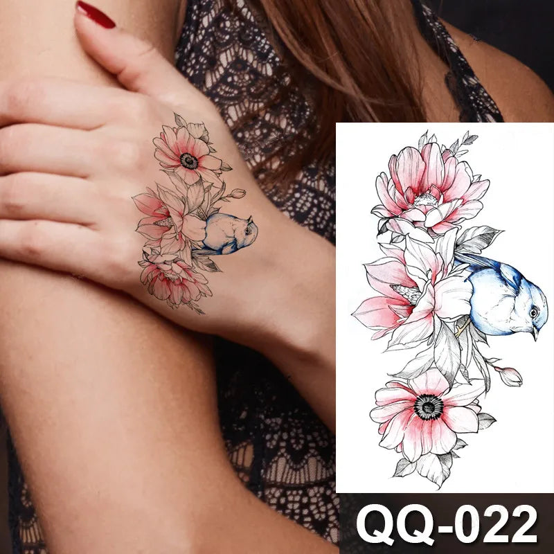 Small Waterproof Temporary Tattoo Sticker Colorful Feather Flower Leaves Planet Moon Women Body Art Wrist Neck Fake Tattoos Men
